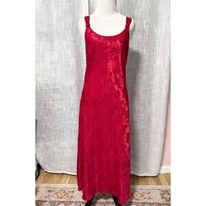 VTG Jones New York Y2K Bias Cut Slip Dress S Red Floral Bow Romantic Feminine